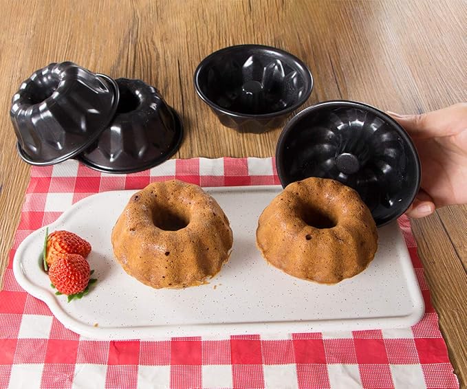 Webake 4 Inch Mini Fluted Tube Pans Nonstick Bakeware Set of 4, Angel Food Cake, Kugelhopf, Brownie
