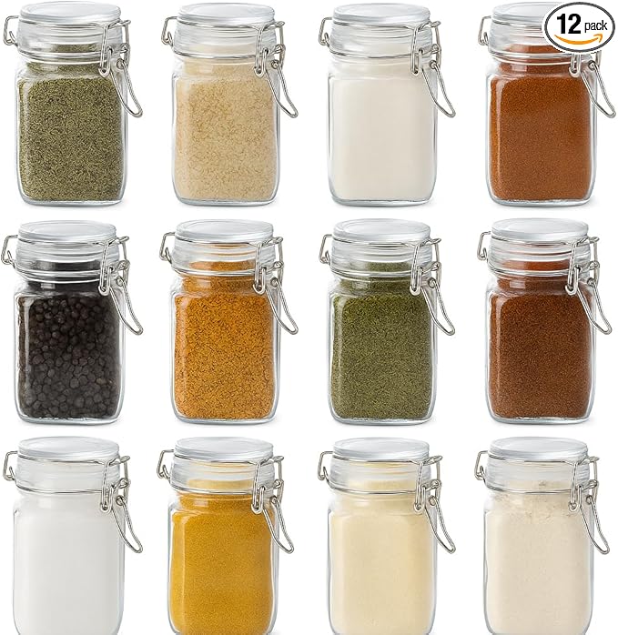 Spice Jars 8 oz Glass Jars with Airtight Lids, Set of 12 Small Glass Spice Jars with Labels, Kitchen Storage Containers for Herbs, Seasoning, Pantry Organization