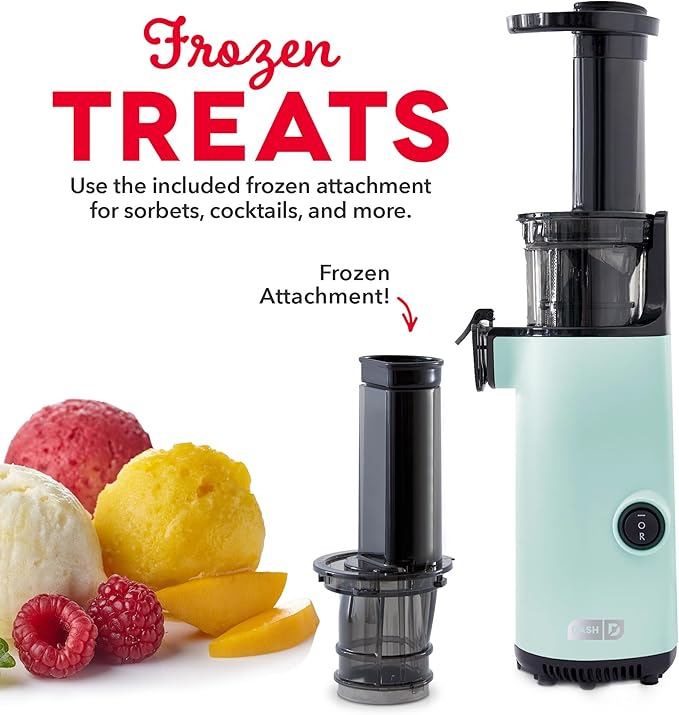 Dash Deluxe Compact Cold Press Juicer - Slow Masticating Juicer Machine for Fruits and Vegetables with Frozen Attachment - Easy to Clean Juice Press for Home Countertops - Aqua