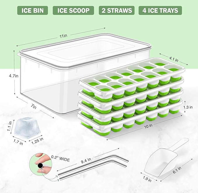 14 Grids Ice Cube Trays Set & 8 Circles Ice Cube Trays Set - 7 Trays, 2 Bins, 2 Scoops, 2 Tongs & 4 Straws