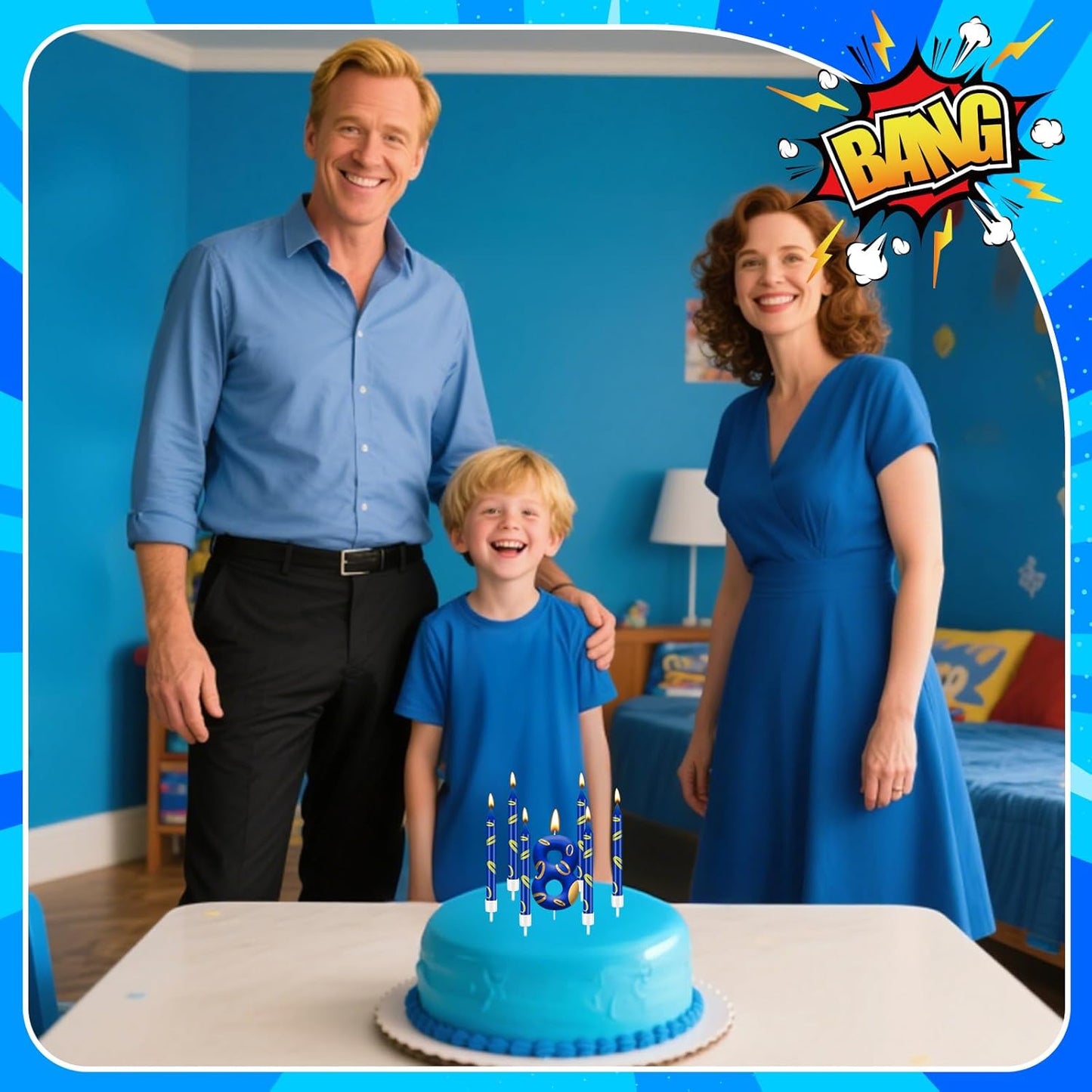 13PCS Birthday Cake Candles Set - Blue and Golden Ring Number Candles with Vibrant Designs for Boys & Girls, Theme Birthday Party Decorations, Cake Toppers for Theme Parties(Number 8)