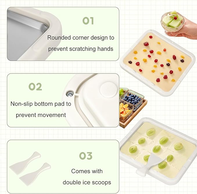 Rolled Ice Cream Maker Kit, At-Home Instant Freeze Plate with 2 Scrapers, 9×7 inch, DIY Stainless Steel 304 Homemade Iced Tray, Fun Family Activity (white)
