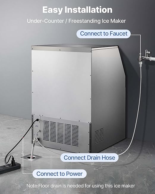 VEVOR Commercial Ice Maker Machine, 440 lbs/24h with 85 lbs Storage Capacity, Built-in/Freestanding/Under Counter, Stainless Steel Ice Maker with LED Display & Self-Cleaning, for Home Bar Restaurant