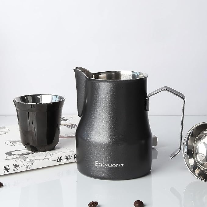 Easyworkz Pedro Stovetop Espresso Maker 4Cup 200ml, Bundled Espresso Steaming Pitcher Stainless Steel 15 oz Coffee Frothing Picther Milk Jug Cappuccino Latte Art Cup