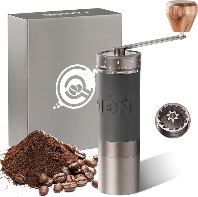 LAOION L6 Manual Coffee Grinder with Straight Handle, Hand Coffee Grinder for Espresso, Moka, Drip, French Press with External Adjustment Ring, Precision-Consistent Stainless Steel Conical Burr