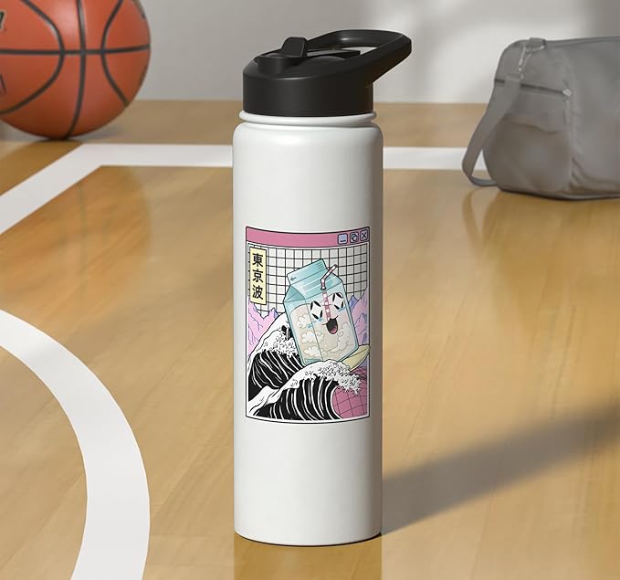 Surfing Milk Carton Kanagawa Wave Kawaii Anime Vaporwave Stainless Steel Insulated Water Bottle