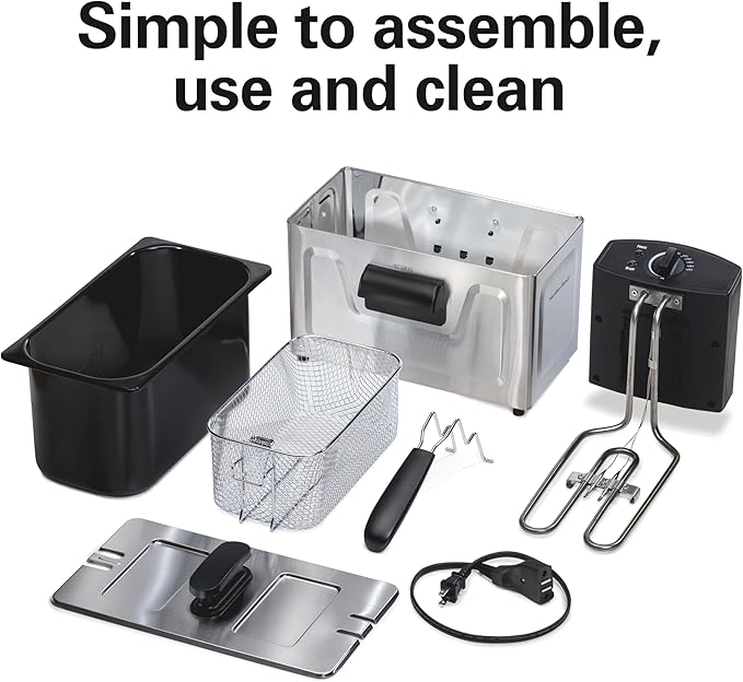 Hamilton Beach Family Style Electric Deep Fryer, Includes Frying Basket with Hooks, 1500 Watts, Easy Detach Magnetic Cord, 3 Liter / 12 Cup Oil Capacity, Stainless Steel (35220G)
