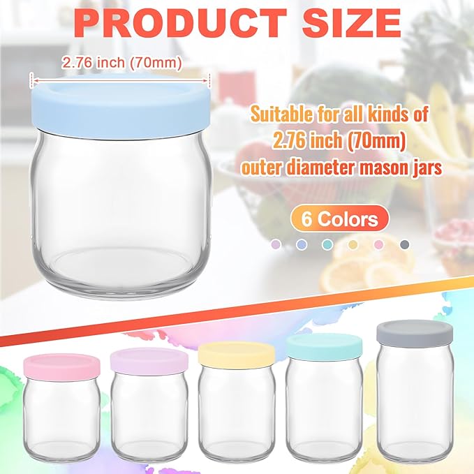 Teenyyou 12 Pcs Silicone Regular Mouth Lids Mason Jar Lids Thickened Leak Proof Lid for 70 mm All regular mouth Mason Jars, Reusable Large Canning Jar Caps (Macaron)