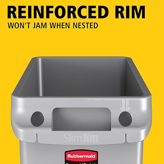 Rubbermaid Commercial Products Slim Jim Plastic Rectangular Trash/Garbage Can with Venting Channels, 23 Gallon, Gray