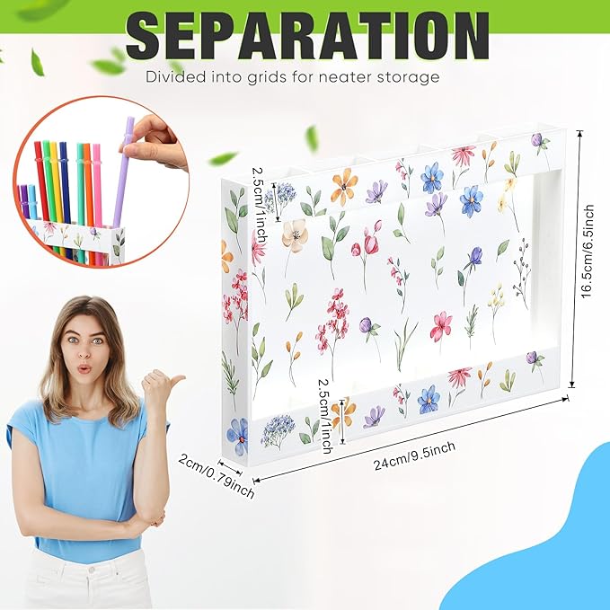 Qinyoung Acrylic Straw Holder for Cabinet Door with Double Sided Adhesive Tape Reusable Straw Organizer Tumbler Storage Kitchen Accessories Container for Counter Cupboard(Floral,Large,White)