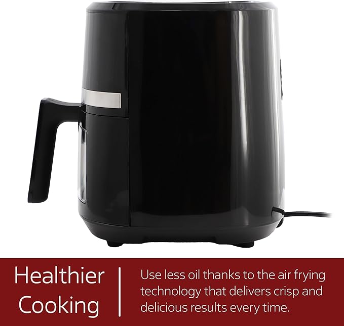 MegaChef 4 Quart Digital LED Display Electric Air Fryer with Transparent Window in Black and Bonus 125 Piece Paper Liners