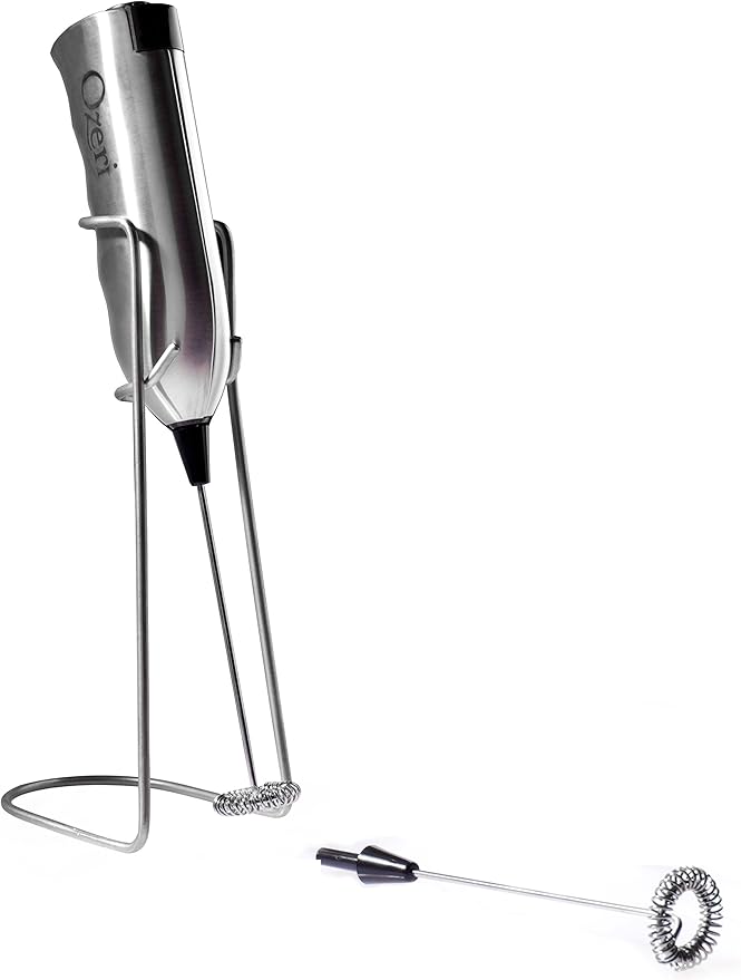 Ozeri Deluxe Milk Frother and 12 oz Frothing Pitcher in Stainless Steel, with Extra Whisk Attachment