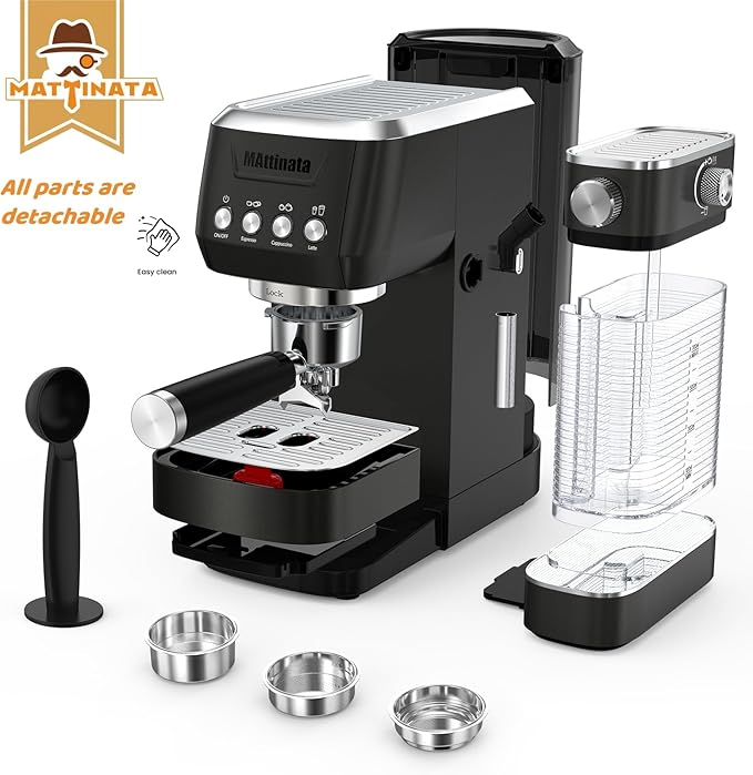 MAttinata Cappuccino Machine 20 Bar, Professional Espresso Machines for Home and Office with Automatic Milk Frothering System, Barista Compact Latte Maker for Coffee Lovers, Stainless Steel-Black