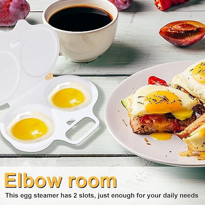 White Egg Poacher, Microwave Egg Boiler Poacher, Microwave Egg Poacher, 2 Cavity Nonstick Poached Egg Maker With Lid, Egg Cooker, Double Drain Poached Cups Specialty Cookware