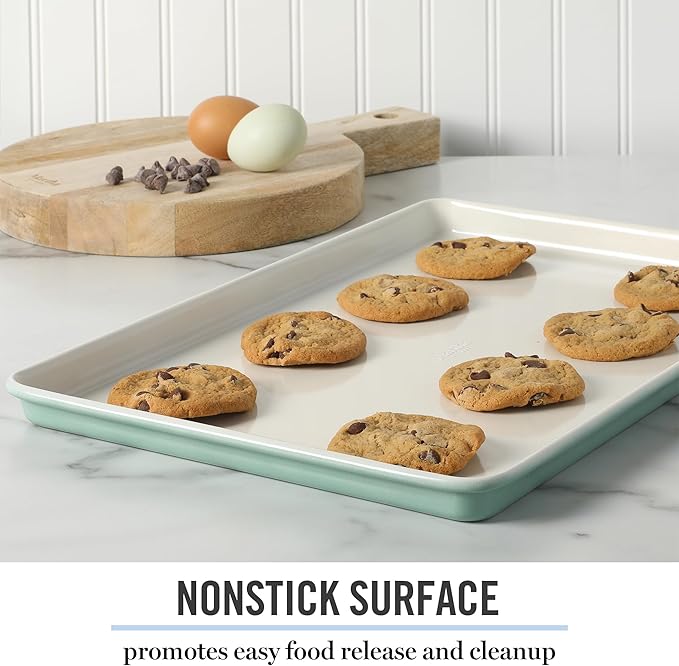 Martha Stewart Gallen 17 x 11 Inch Nonstick Carbon Steel Cookie Sheet – Teal, Durable Bakeware for Even Baking and Easy Cleanup