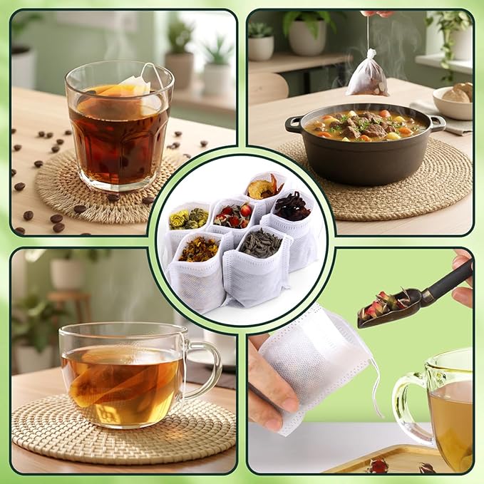 600Pcs Disposable Tea Bags for Loose Leaf Tea, Empty Tea Filter Bags for Cooking, Infuser Sachets for Spice, Coffee, Herb and More (3.54x2.75 Inch)