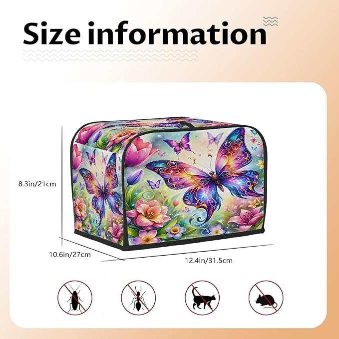Colorful Flower Butterfly Toaster Cover 4 Slice Dust and Fingerprint Protection Toaster Bread Maker Covers Washable Kitchen Small Appliance Covers for Kitchen Accessories Decor Bakeware Women Gift