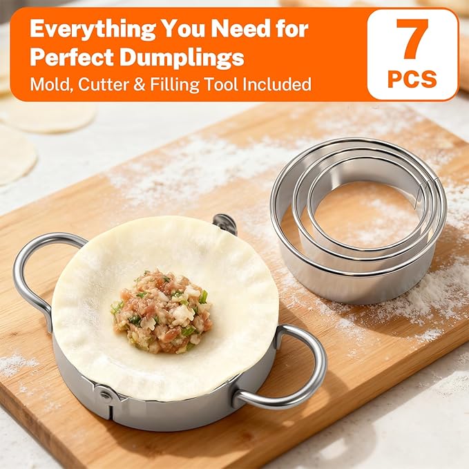 3-in-1 Stainless Steel Dumpling & Empanada Maker Set | Professional Press Mold with 3 Sizes (3.8", 5", 6") & Dough Cutters, Stuffing Scoop | Dishwasher Safe for Easy Clean