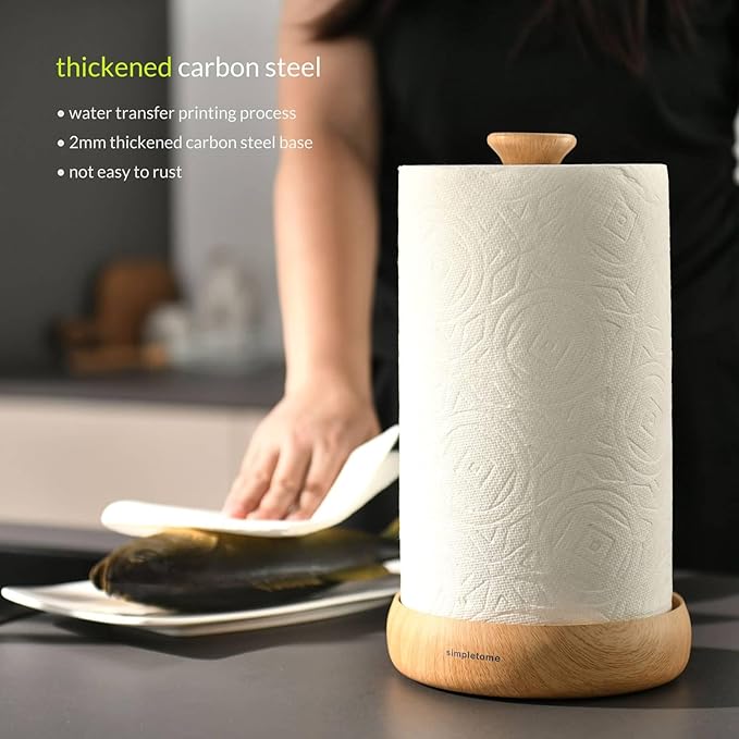 simpletome Paper Towel Holder Countertop Keep It Rolled Up Weighted Base (Beech)