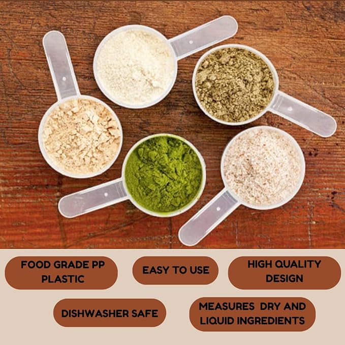 Plastic Measuring Scoop, 2 teaspoon (BOWL 10 cc | 10 mL) Long Handle Spoons for Powders, Granules, Coffee, Pet Food, Baking Supplies, Protein and Other Dry Goods, BPA Free (Set of 10)