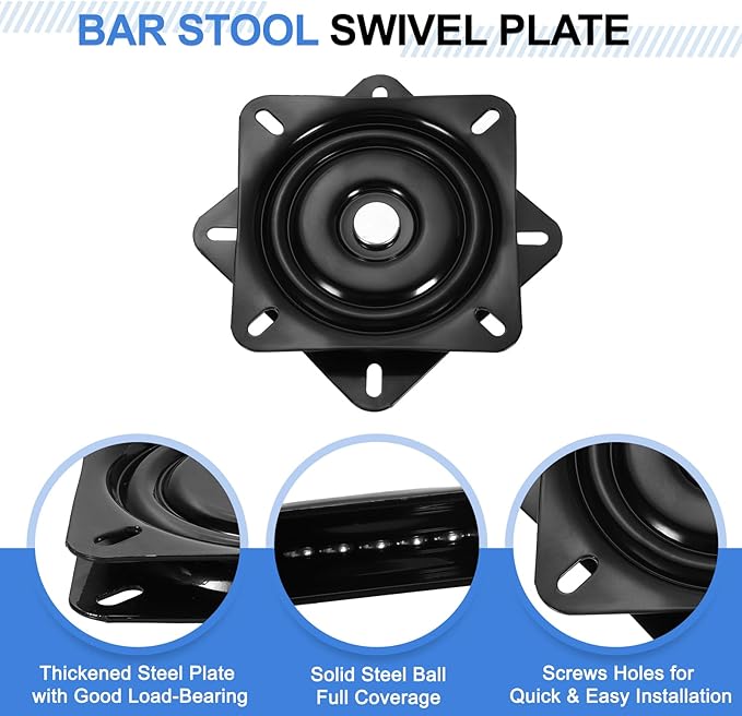 uxcell 5" Bar Stool Swivel Replacement, 360° Rotation Lazy Susan Turntable, Square Ball Bearing Seat Swivel Base Mount Plate for Recliner Chair or Table, Black (125x1.8mm)