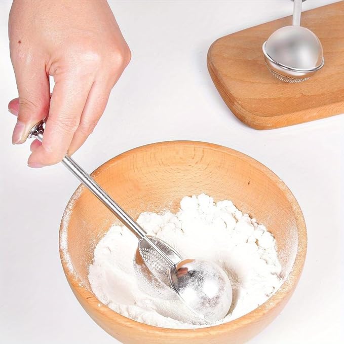 Powdered sugar shaker duster, flour dispenser for bread baking, rice flour sifter, sourdough bread baking supplies, versatile flour duster for baking, ideal for powdered sugar and flour distribution