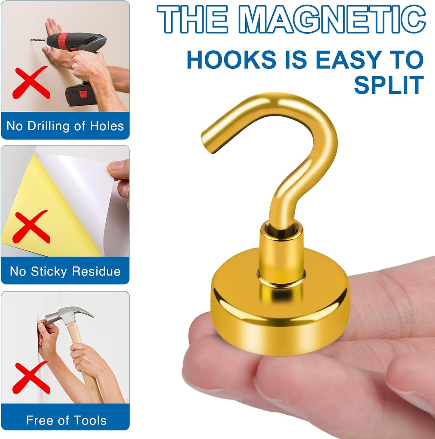 LOVIMAG Cruise Essentials, 80Lbs Yellow Magnet Hooks for Cruise Cabin, Strong Magnetic Hooks for Hanging, Refrigerator, Celling,Grill, Kitchen, Classroom- 4 Pack