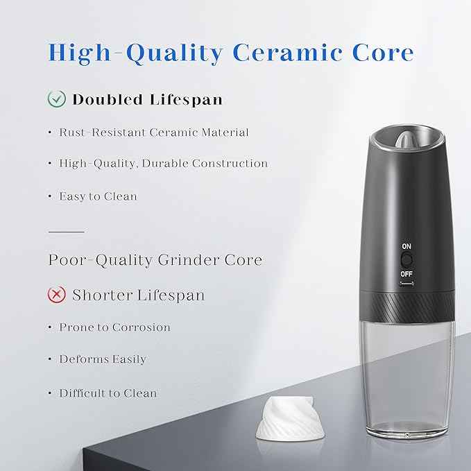 Rechargeable Salt And Pepper Grinder Set, Gravity Electric Salt And Pepper Grinder Set Electric, Salt And Pepper Shakers Set Electric, Adjustable Coarseness, LED Light, (Black+Black)