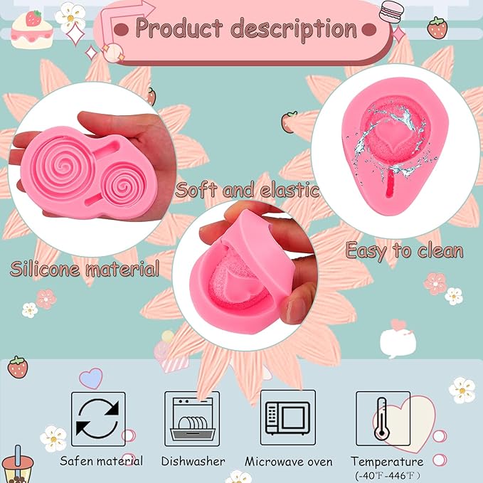 3 Pcs Love Lollipop Fondant Molds Bow Lollipop Silicone Mold,for Birthday Parties, Weddings Cake Decoration Chocolate Candy Muffins Marzipan Flower Paste DIY Epoxy Polymer Clay