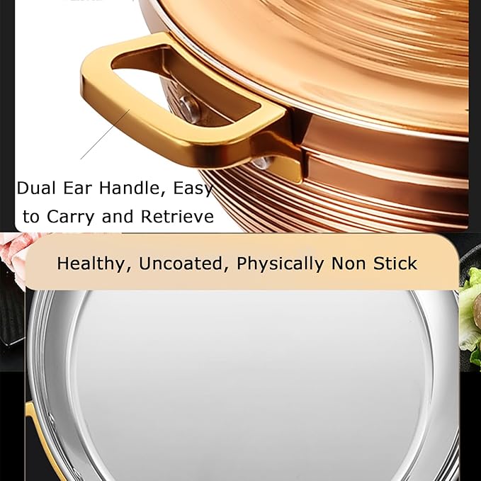 Stainless Steel Moroccan Tagine Pot, Large Moroccan Tajine Casserole with Cone-Shaped Lid, Non Stick Tagine Cooking Pot with 2 Handles(28cm/11in, Gold)