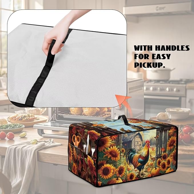 Toaster Oven Dust Cover Dustproof Smart Oven Air Fryer Microwave Cover with Pockets, Electric Appliance Protector Fall Home Decor, M, Chicken Rooster Sunflower Pumpkin Butterfly