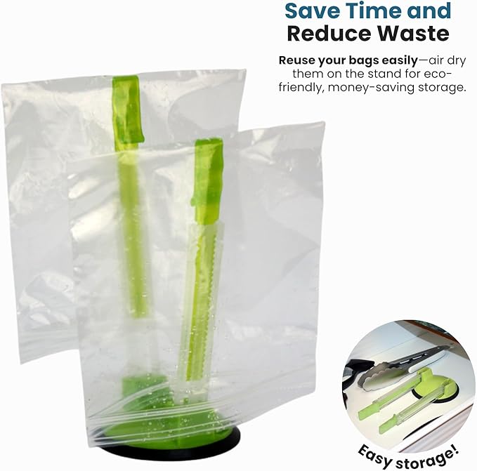 Jokari Adjustable Baggy Rack Stand 4-Pack, Hands-Free Freezer Bag Holder for Gallon, Quart and Sandwich Size Storage Bags, Ideal for Pouring Leftovers, Meal Prep, and Drying Washed Bags