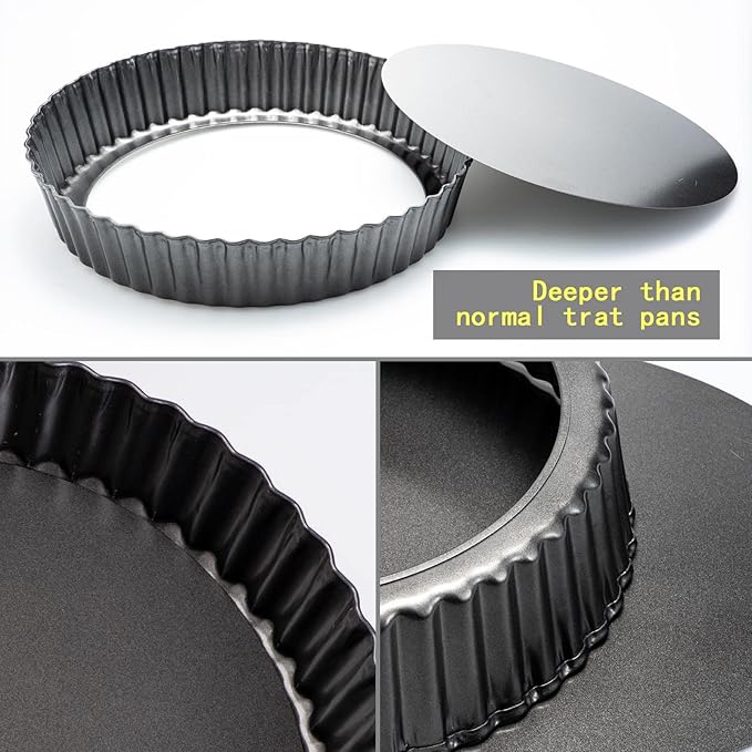 9“ & 11” Deep Dish Tart Pan, 2 Pack Nonstick 2” Tall Tart Pan, Quiche Pan, Carbon Steel Deep-dish Pie Pan with Removable Loose Bottom for Baking Thanksgiving Christmas