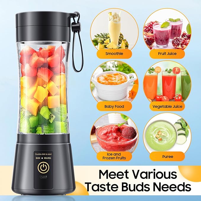 Portable Blender for Smoothies & Shakes - Cordless Personal Size Mini Blender with BAP Free Juice Cup, USB Rechargeable Suit for Sports/Picnic, Mother's Day