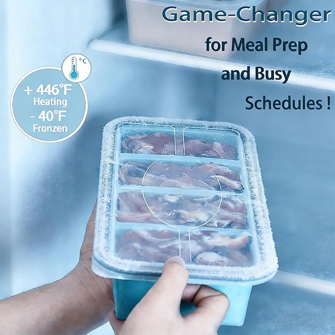1/2 Cup Silicone Freezer Molds for Soup Ice Cubes, 4 Cavity Freezer Tray with Lid for Food, Homemade Large Ice Cube、Frozen Broth、Leftovers and Meal Prep - Set of 2