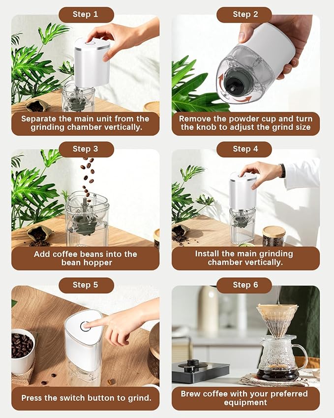 Portable Electric Coffee Grinder, Ergonomic Palm-Fitting Design for Comfortable Grip, USB Type-C Wireless Charging Adjustable Grind Settings for Coffee Beans/Grains(White)