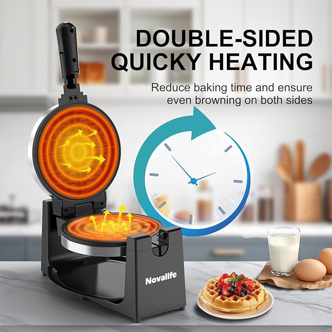 Waffle Maker, Rotating Belgian Waffle Maker, 180° Flip Waffle Iron, Non-Stick Plate, Adjustable Browning Control, Foldable Cool Touch Handle, Removable Drip Tray, Space Saving Storage, Stainless Steel