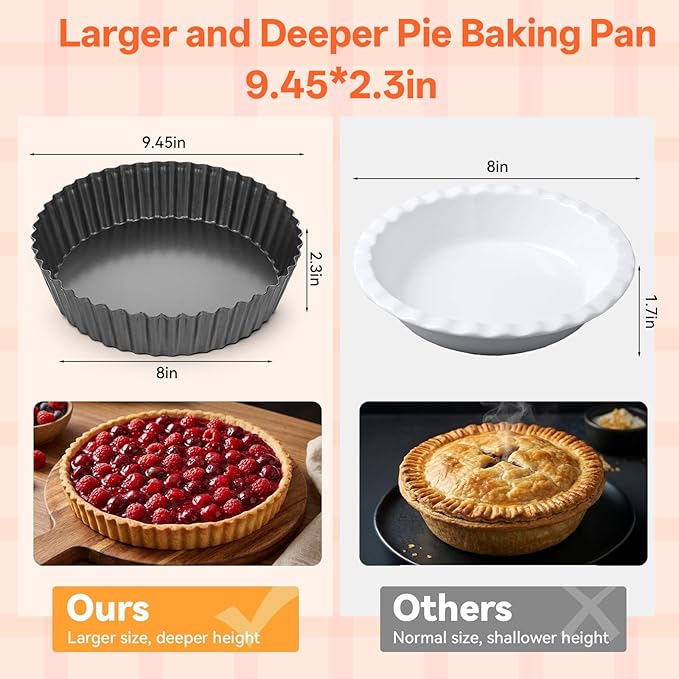 2 PCS 9.5 Inch Tart Pan 2.2 Inch Deep, Tart Pan Removable Bottom Carbon Steel Pie Pans Non-Stick Carbon Steel Pie Pans Non-Stick Round QuichePans Baking Dish with Fluted Edges Fruit Tarts Mold