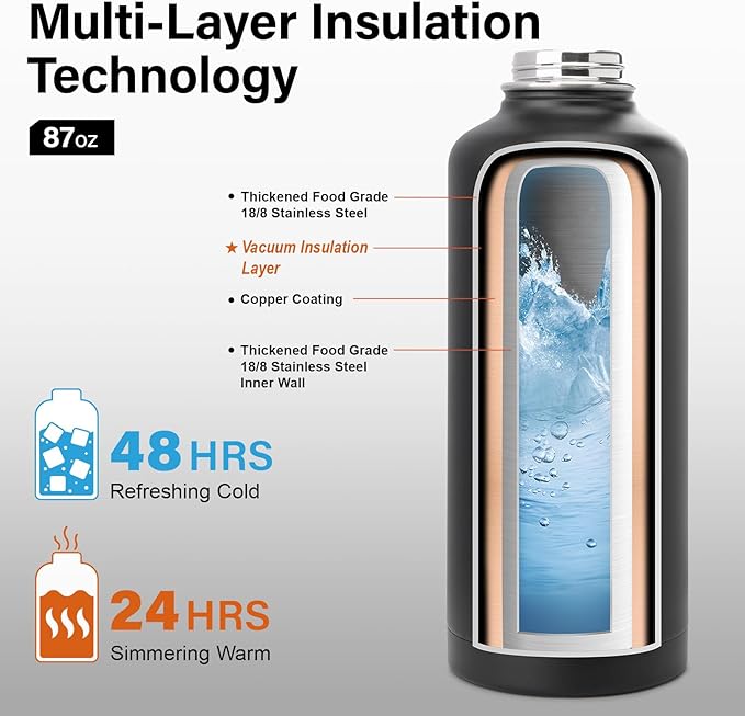 DYSANKY Insulated Water Bottle | Thickened Stainless Steel for Gym and Hiking with Straw, Carrier Bag, Handle Strap | BPA-Free 87 oz