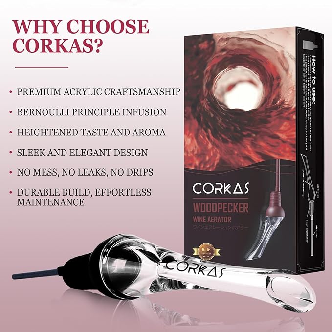 CORKAS 2-in-1 Wine Pourer Aerator and Decanter Spout & Prestige Waiter Corkscrew with Rosewood Handle,Gifts for Thanksgiving Day,Christmas Gift