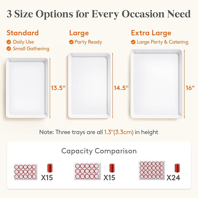 Lifewit Serving Tray for Party Supplies, Reusable Serving Platter for Catering, Snack, Fruit, Charcuterie, Appetizer, Plastic Food Trays, Hosting Essentials, BPA Free, White, 4 Pcs, Large(15" x 10")