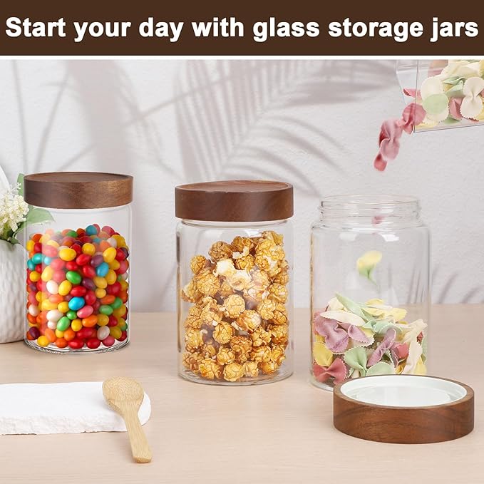 Glass Jars with Airtight Lids, 2 Pack 29oz Glass Mason Jars with Wood Lids, Wooden Screw-on Top Coffee and Sugar Containers for Pantry Storage, Tea, Cereal, Oats, Flour, Cookie, Candy