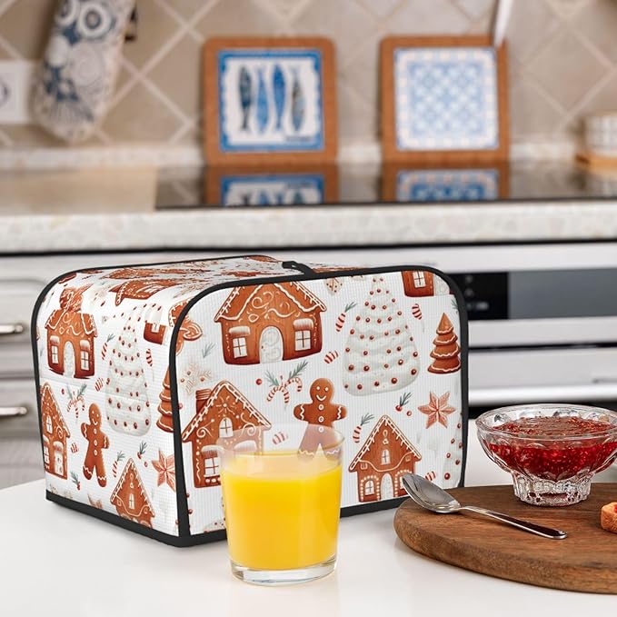Toaster Cover 4 Slice Christmas Tree Gingerbread Snow Waterproof Appliance Cover with Hang Loop Bread Baker Toaster Cover for Kitchen