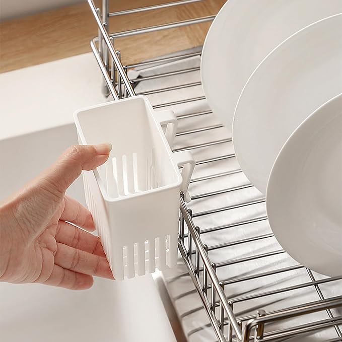 2PCS Utensil Drying Rack Hollow-Out Plastic Silverware Drying Basket with Hooks Utensil Caddy for Spoon Knife and Fork