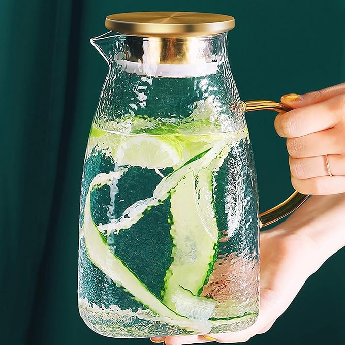 Borosilicate Glass Water Pitcher, Stainless Steel Filter Lid, Iced Tea, Juice, Coffee, And Beverage Jug For Home & Restaurant