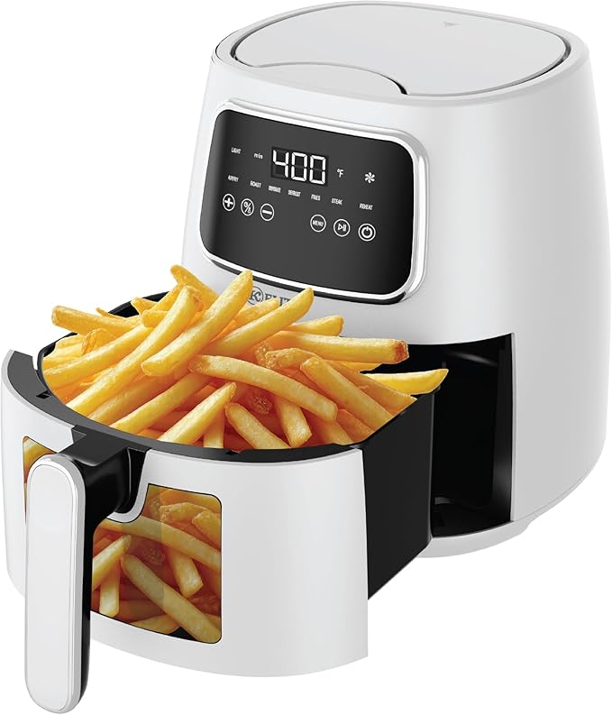 Kitchen Elite 5.5 Qt. Digital Air Fryer, Countertop Cooker with LED Screen, Presets for Air Fry, Roast, Dehydrate, Defrost and Reheat, White