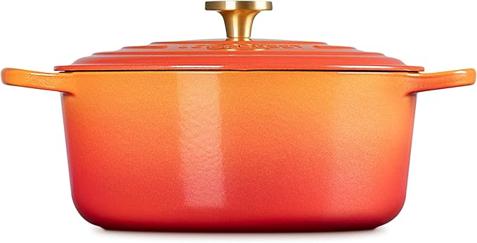 Le Creuset Enameled Cast Iron Signature Round Dutch Oven, 7.25 qt., Flamme Doree with Crucible Knob