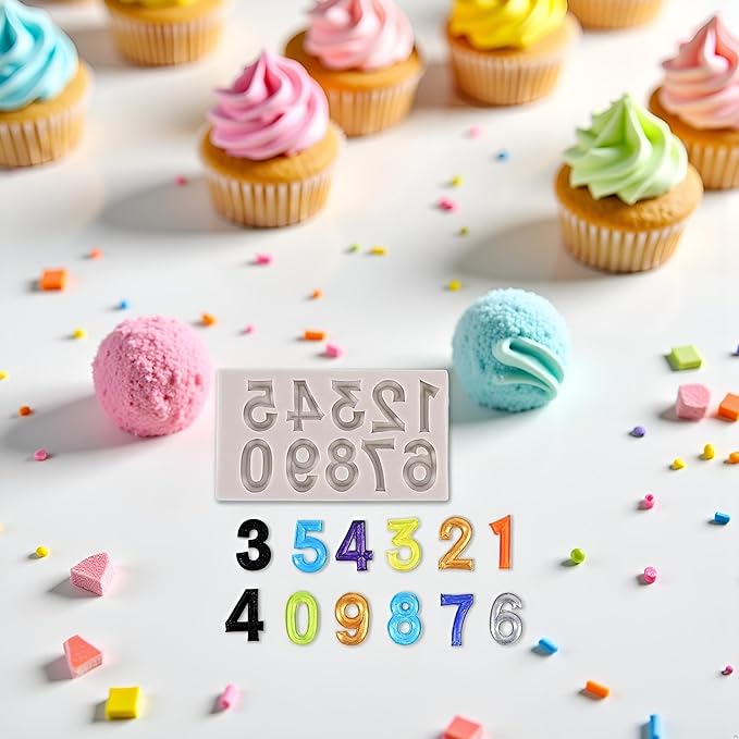 Gray Silicone Fondant Molds 3D Number 0-9 Fondant Chocolate Baking Molds For Cake Decorating Cupcake Topper Candy Chocolate Gum Paste Polymer Clay Fondant and Gum Paste Molds Pastry and Baking