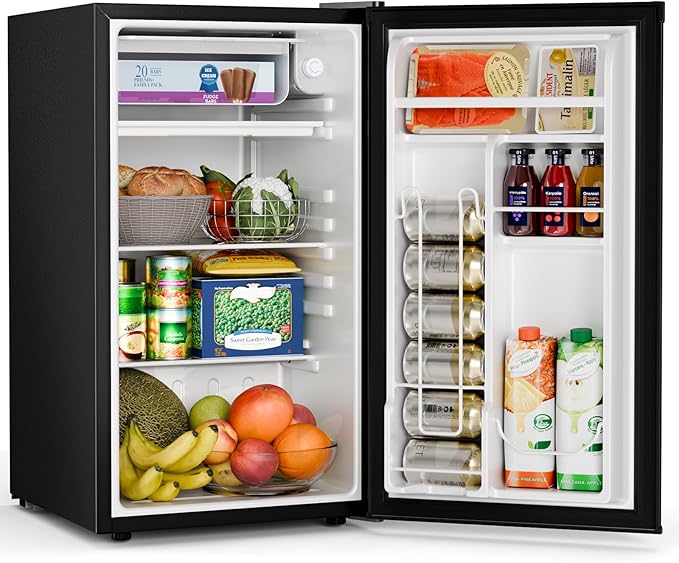 Antarctic Star 3.2 Cu.Ft.Compact Refrigerator with Freezer, Mini Fridge Single Door with Adjustable Thermostat,Removable Glass Shelves for Apartment,Dorm,Office,Kitchen，BLACK