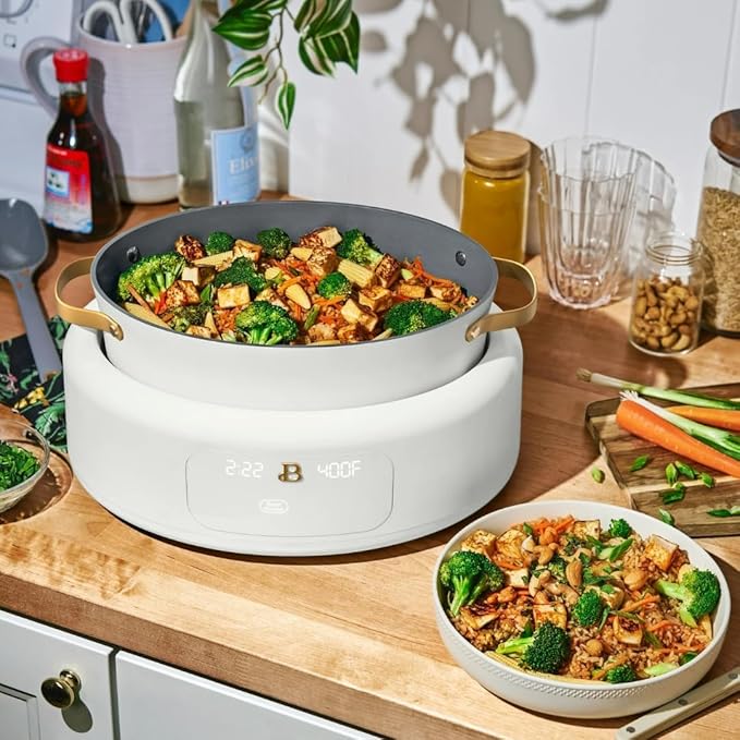 New 10-in-1 Electric Multi-Cooker, 6 Quart Programmable Cooking Pot with Digital Display, Nonstick Interior, One-Touch Controls, Multi-Function Kitchen Appliance (White Icing)